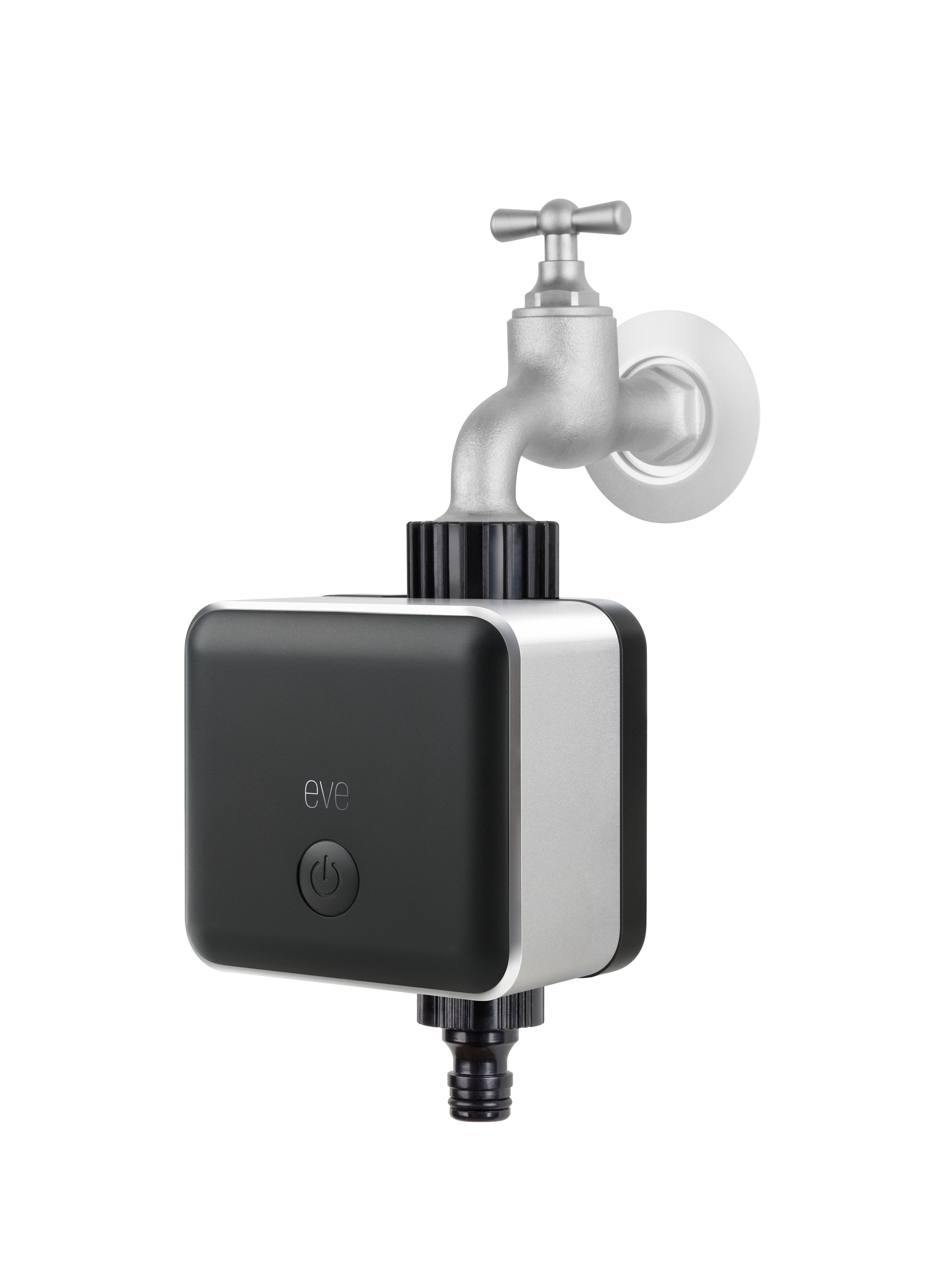 EVE Aqua - automatisch bewässern mit Zeitplänen, Fernzugriff, keine Bridge, keine Bridge, Bluetooth, Thread Smarte Bewässerungssteuerung, Schwarz/Metallic