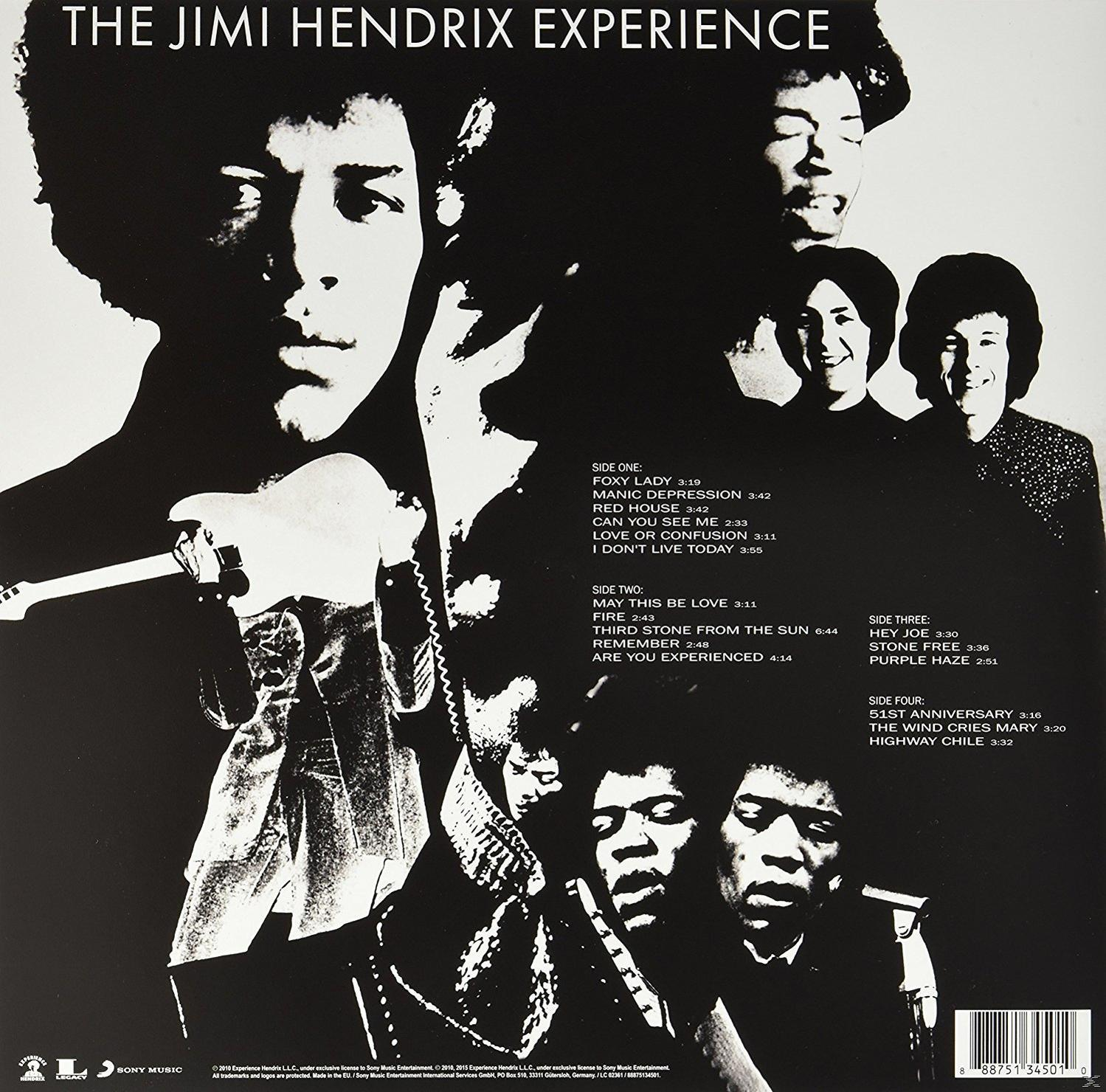 Album borító művészet több fekete-fehér képpel Jimi Hendrix-ről.