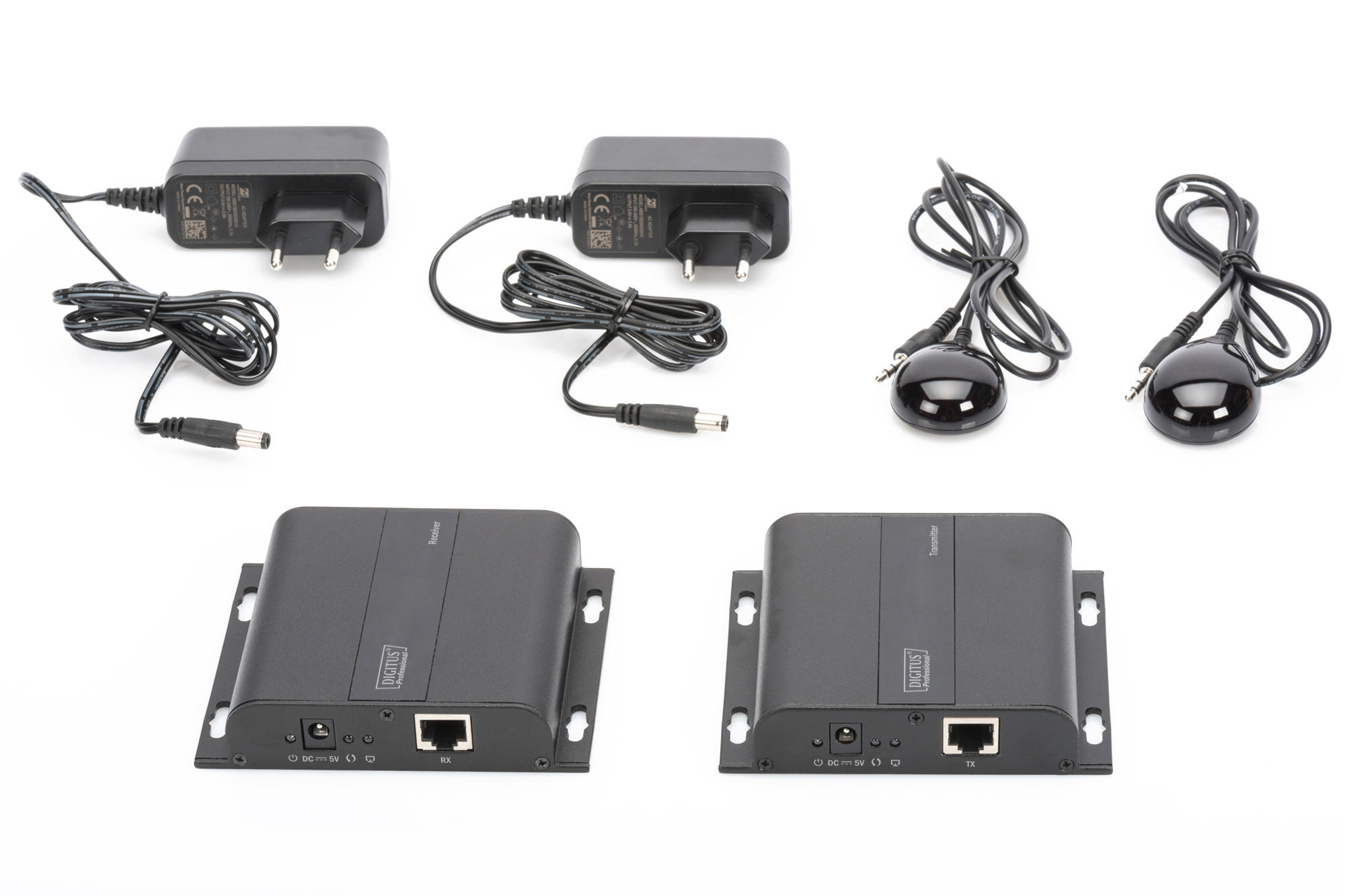 IR-Sender- und Empfänger-Set mit zwei Netzteilen.