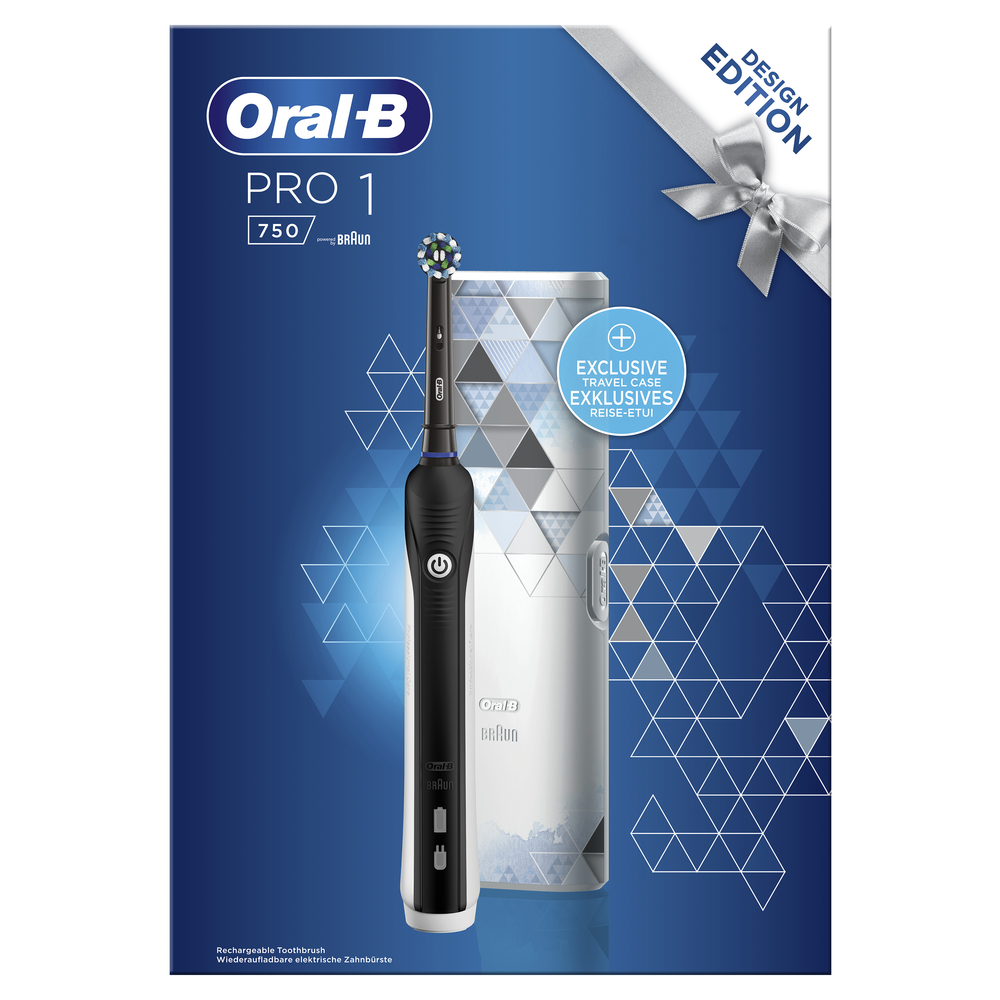 ORAL-B Pro 1 750 Design Edition mit Reiseetui Elektrische Zahnbürste Schwarz