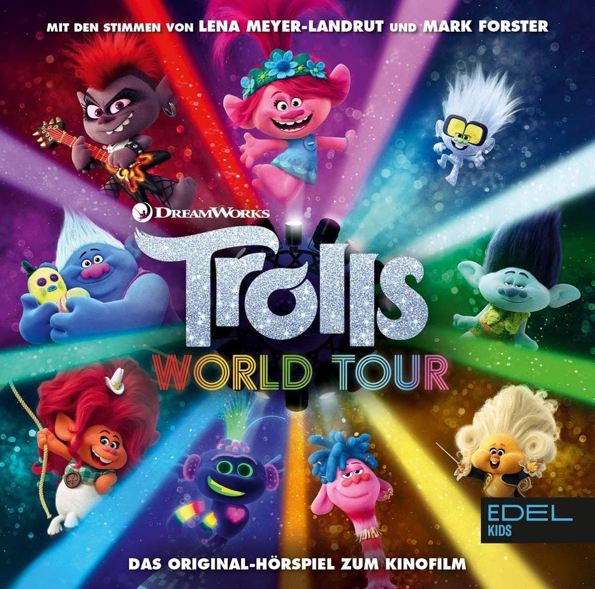 Trolls World Tour Albumcover mit mehreren Trollen in verschiedenen Farben.