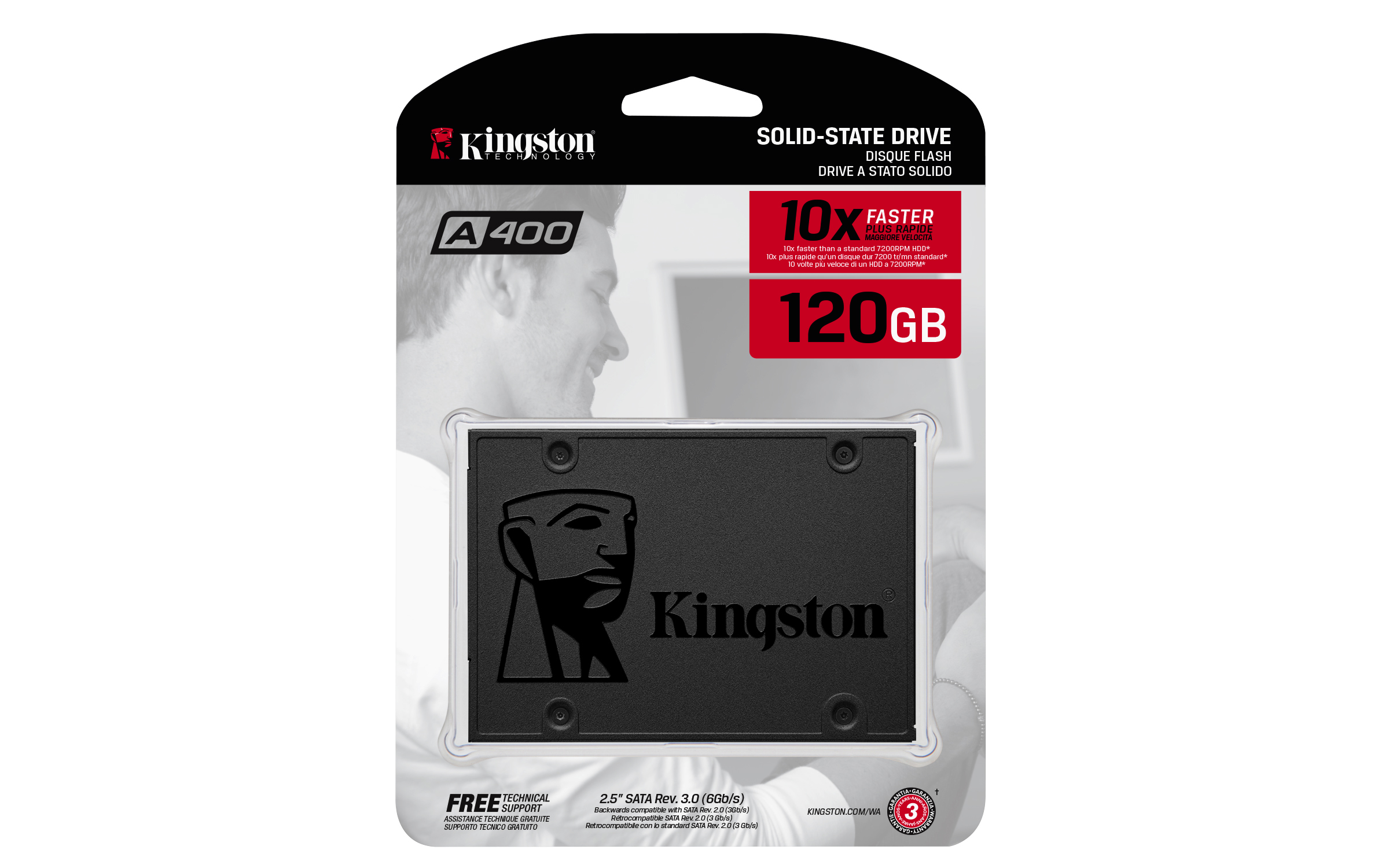 KINGSTON SA400S37 Festplatte, 120 GB SSD SATA 6 Gbps, 2,5 Zoll, intern