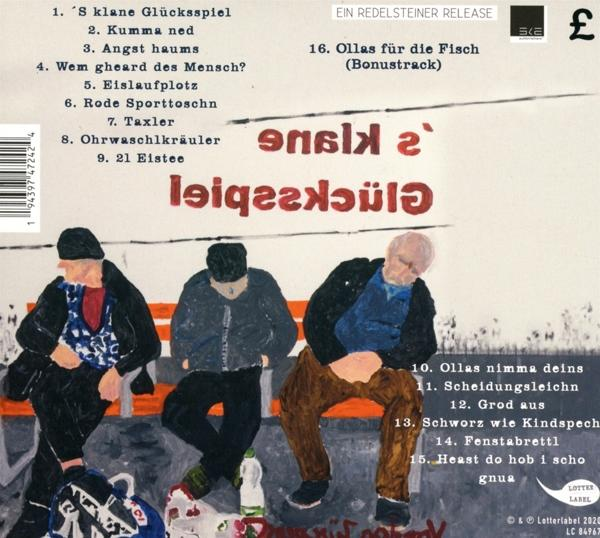 Albumcover. Drei Männer sitzen auf einer Bank. Titel und Trackliste sind sichtbar.