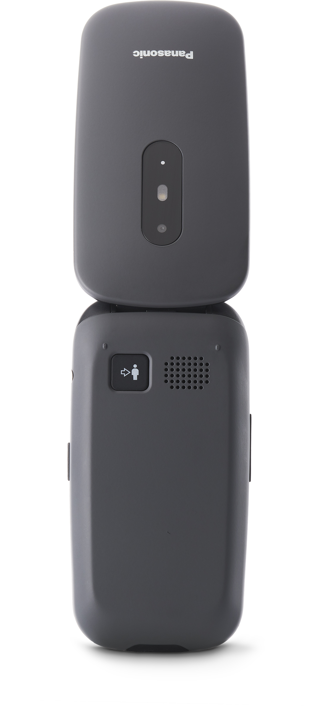 Két szürke Panasonic telefon, egyik a másik tetején.