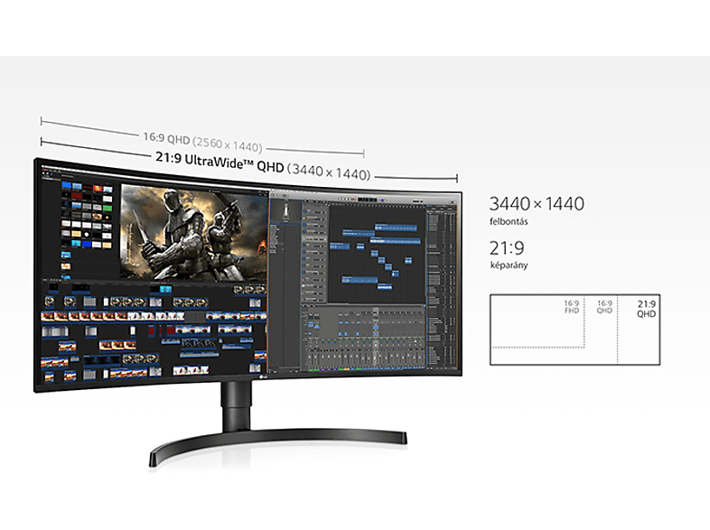 LG 34WN80C-B 34'' ívelt UltraWide QHD 60Hz 21:9 IPS LED Monitor