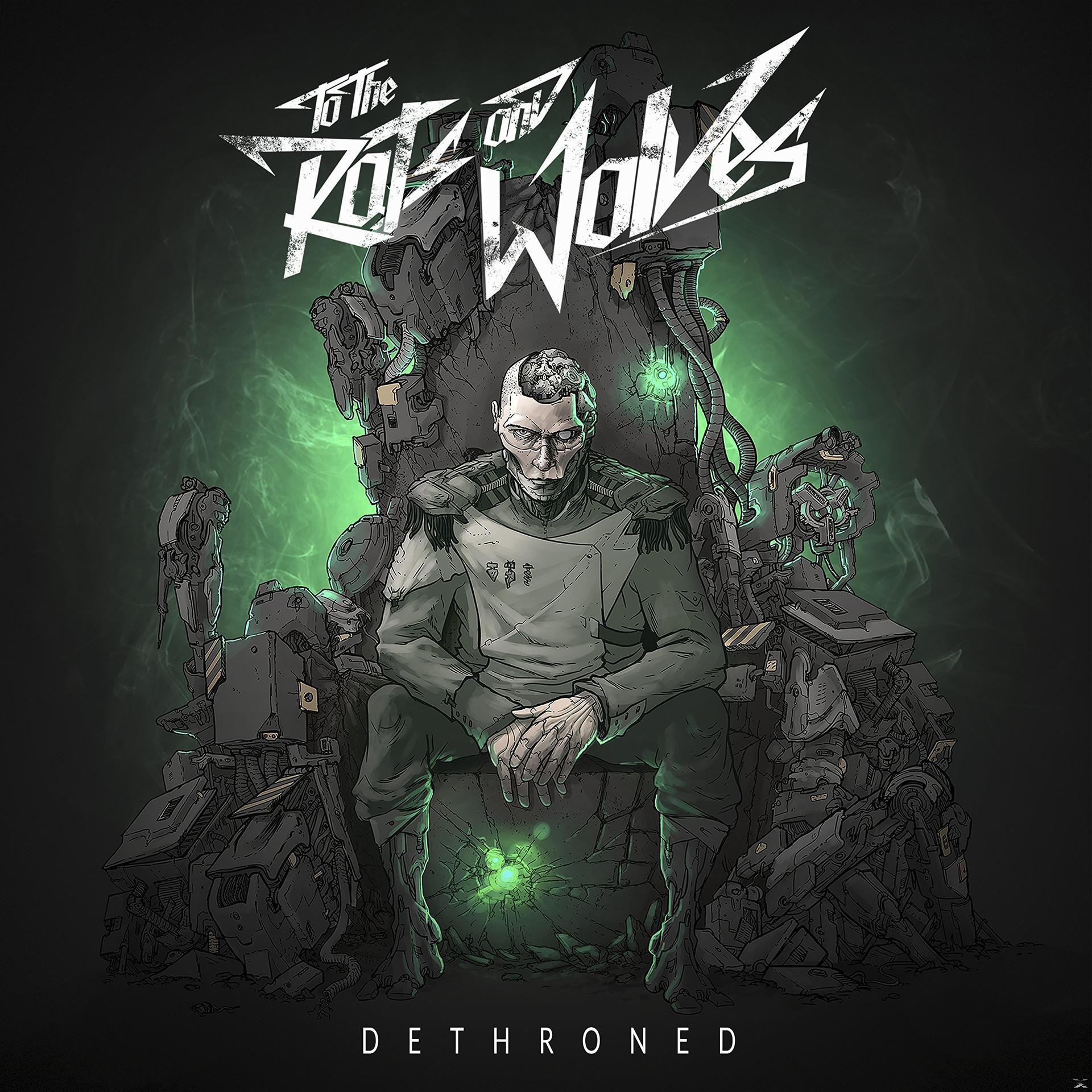 Albumcover-Art mit einem Mann, der auf einem Thron sitzt, mit futuristischem Design.