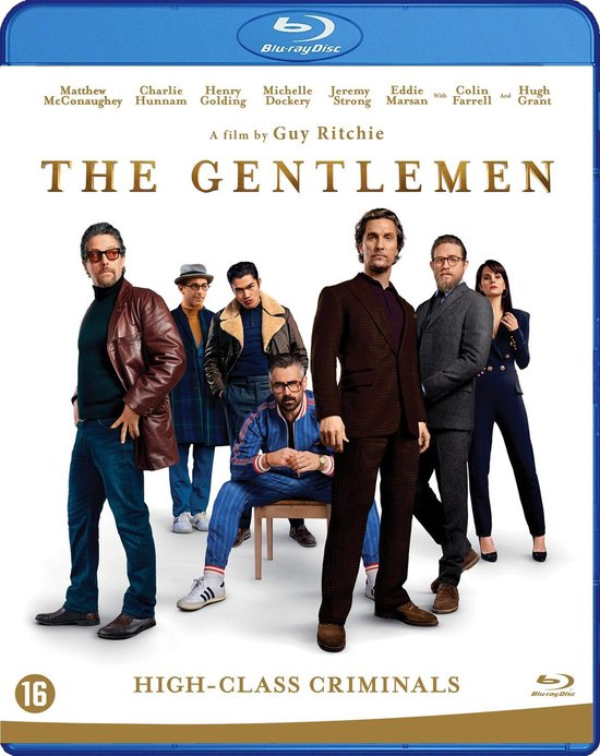 Blu-ray-hoes met acteurs, tekst 'The Gentlemen' en een classificatie van 16.