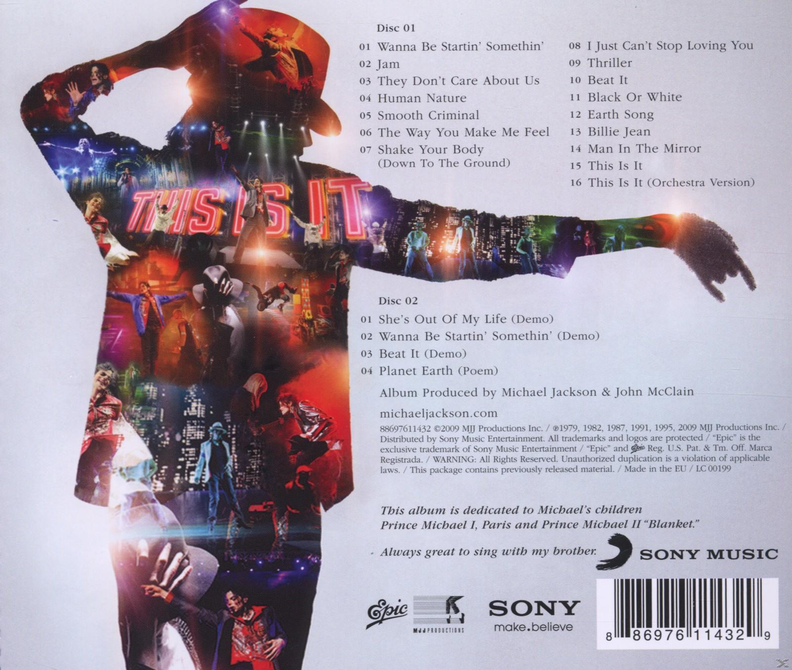 Egy Michael Jackson CD hátlapja, a dalok címeivel és képekkel.