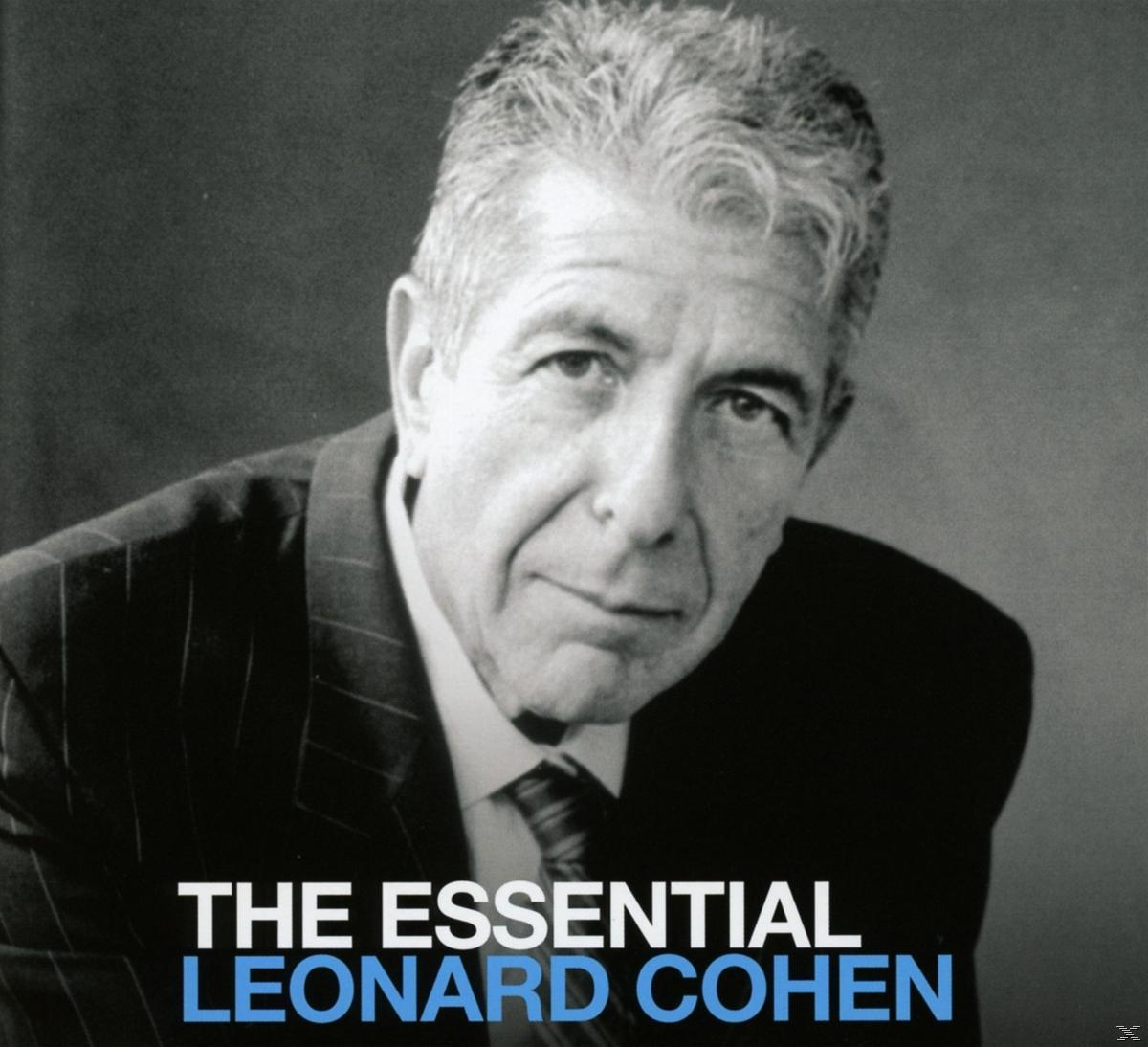 Albumcover von Leonard Cohen, Schwarz-Weiß-Porträt mit Text "The Essential Leonard Cohen."