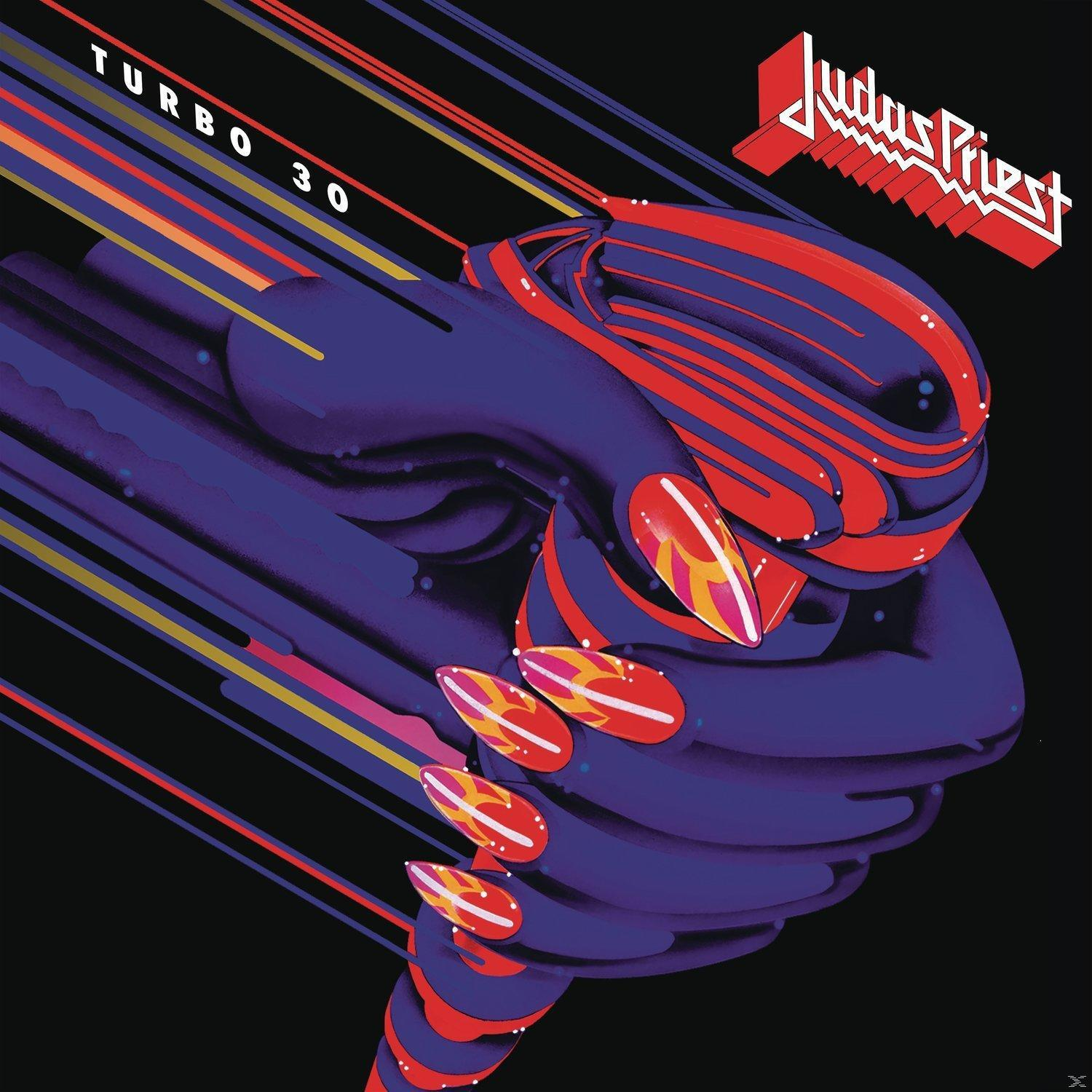 Album borító: kék ököl piros körmökkel, színes csíkokkal és a 'Judas Priest' együttes nevével.