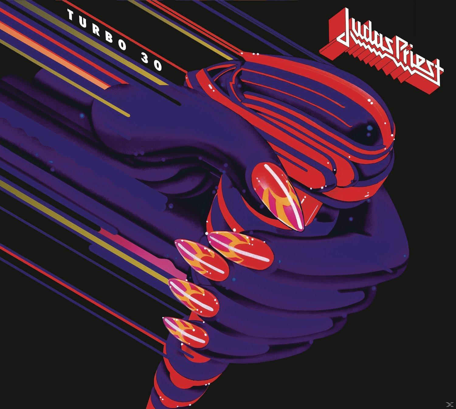 Album borító: lila ököl piros vonalakkal, narancssárga láng körmök, fekete háttér. 'Judas Priest' logó.