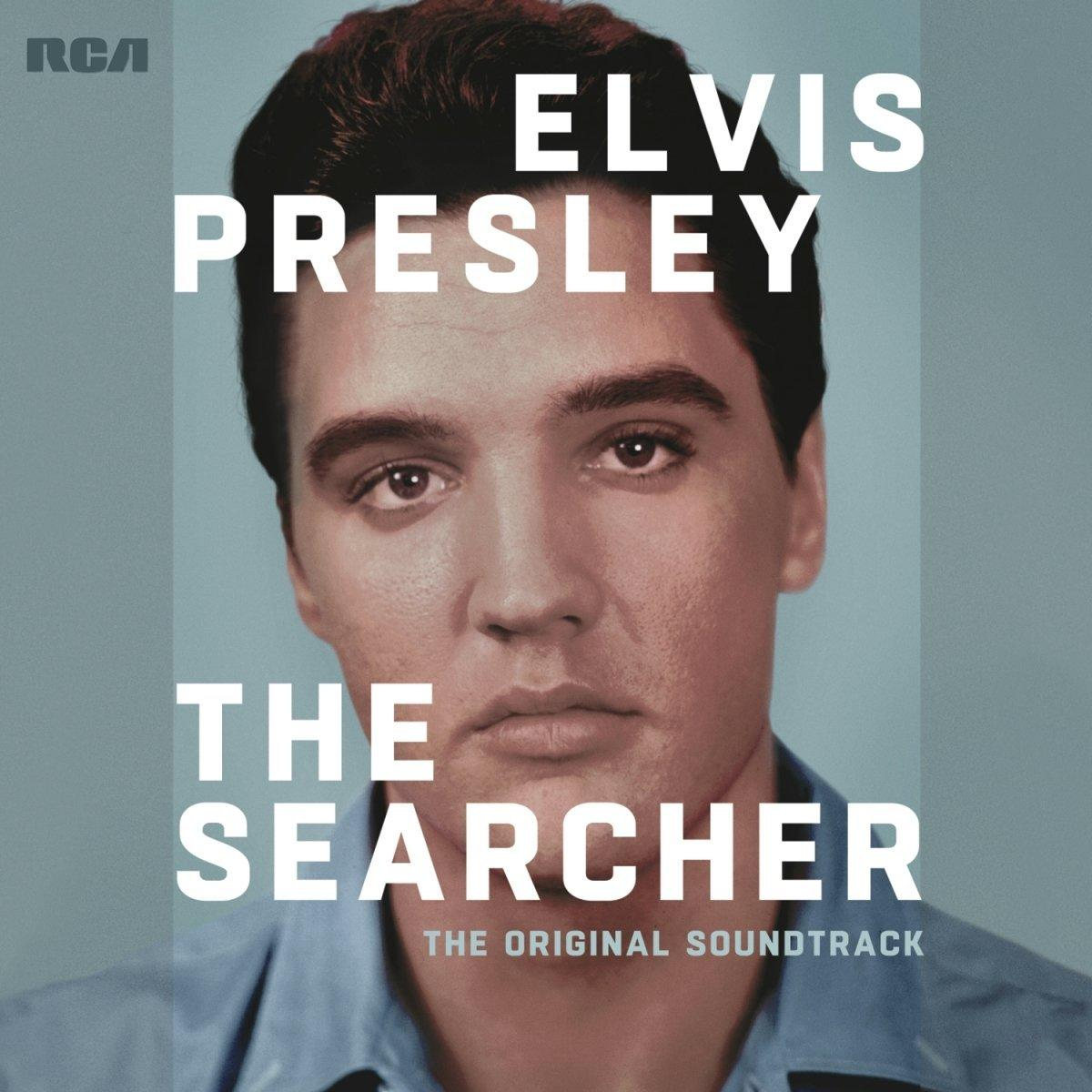 Elvis Presley Albumcover mit Porträt von Elvis und fettem weißen Text.