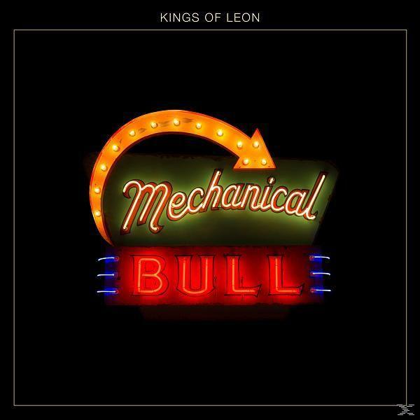 Kings of Leon album borító: 'Mechanical Bull' feliratú neon tábla nyíllal.