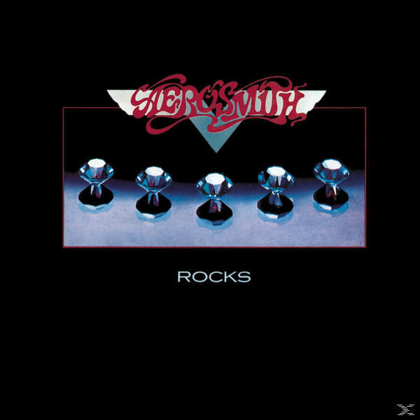 Aerosmith-Albumcover: fünf Diamanten mit schwarzem Hintergrund und dem Wort ROCKS unten.
