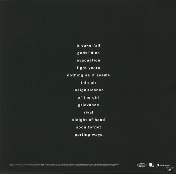 Albumcover mit dunklem, künstlerischem Design und Liste der Songtitel.