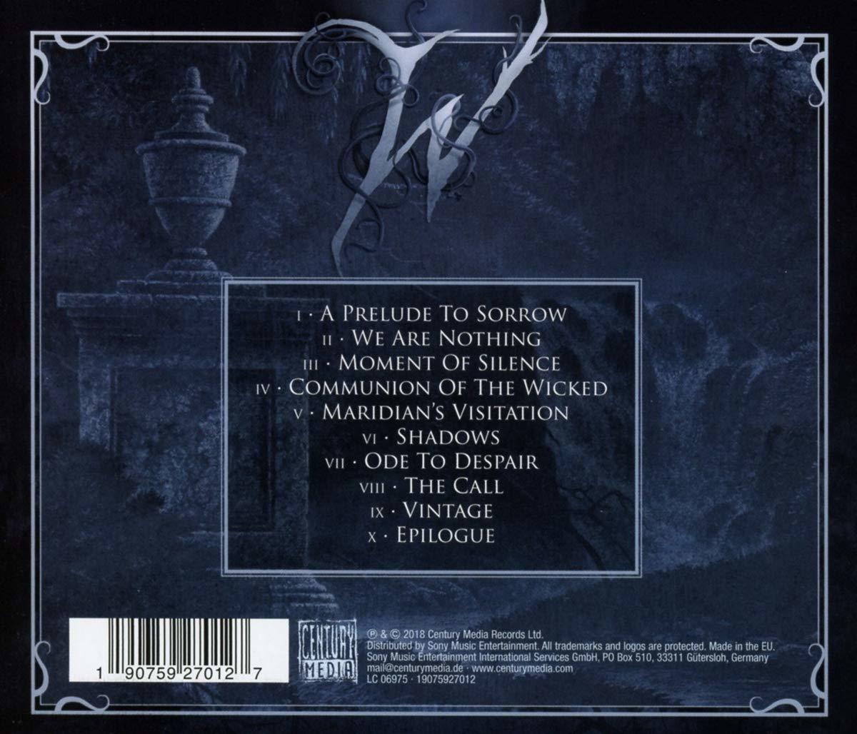 Rückseite einer CD, Albumtitel und Titelliste, dunkelblauer Hintergrund.