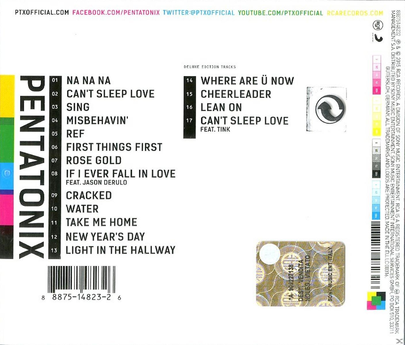 CD hátlapja, számlista és Pentatonix logó vonalkóddal.