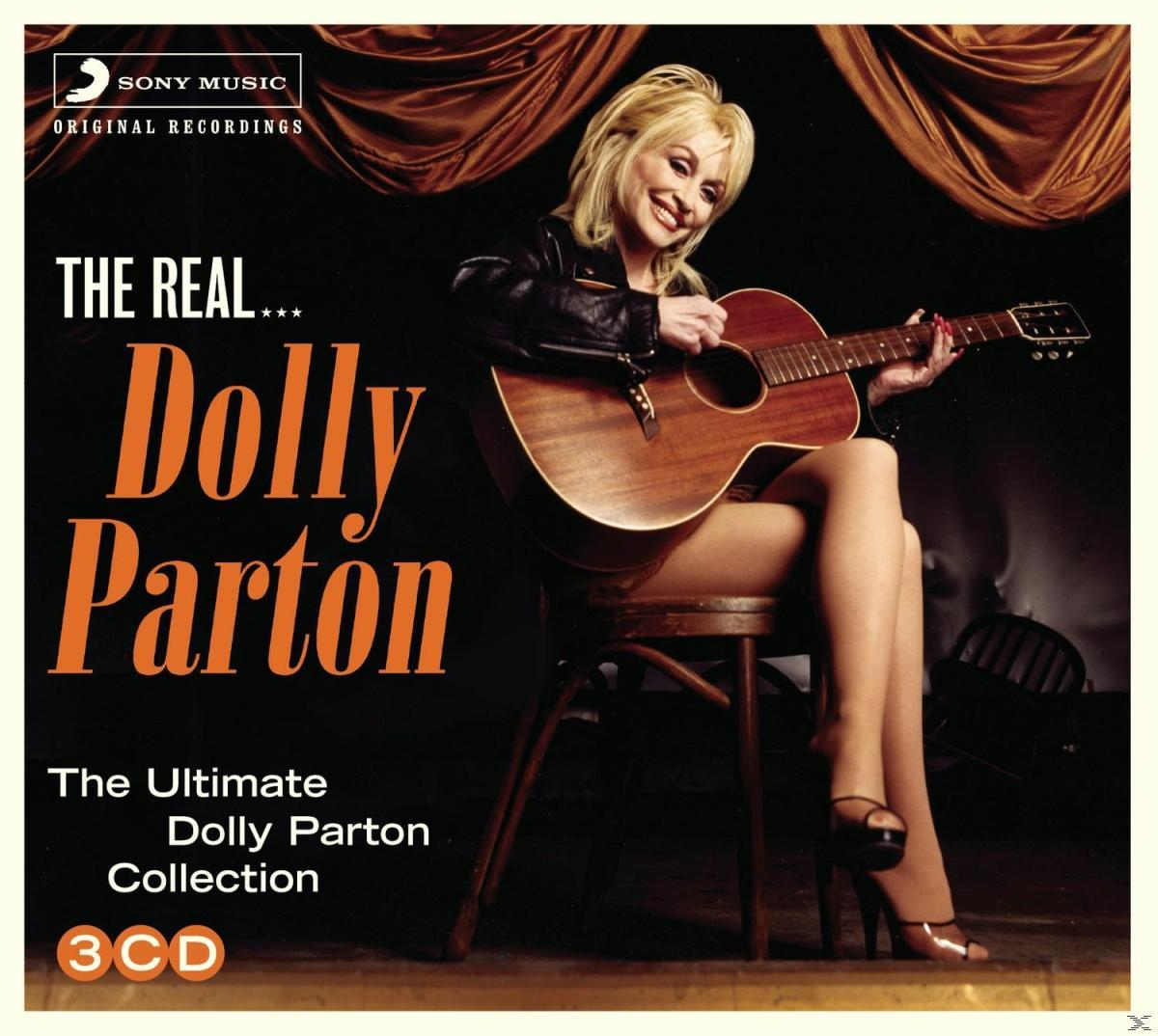 Dolly Parton albumhoes. Dolly met een gitaar. Donkere achtergrond.