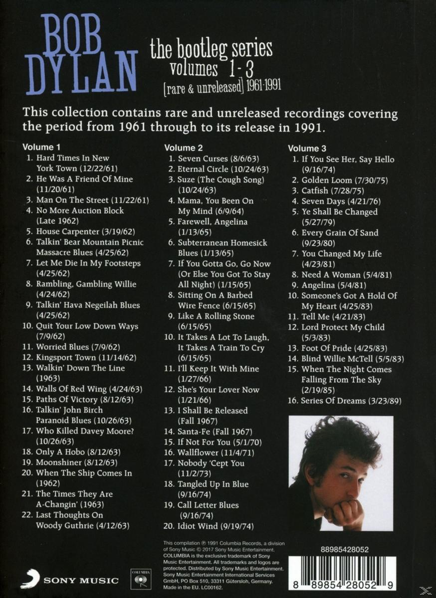 Egy Bob Dylan album hátoldala a dalok listájával és Bob Dylan fotójával.