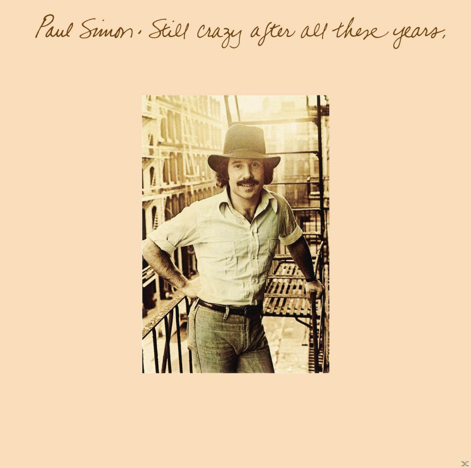 Paul Simon Albumcover mit einem Mann, der sich auf ein Geländer lehnt.