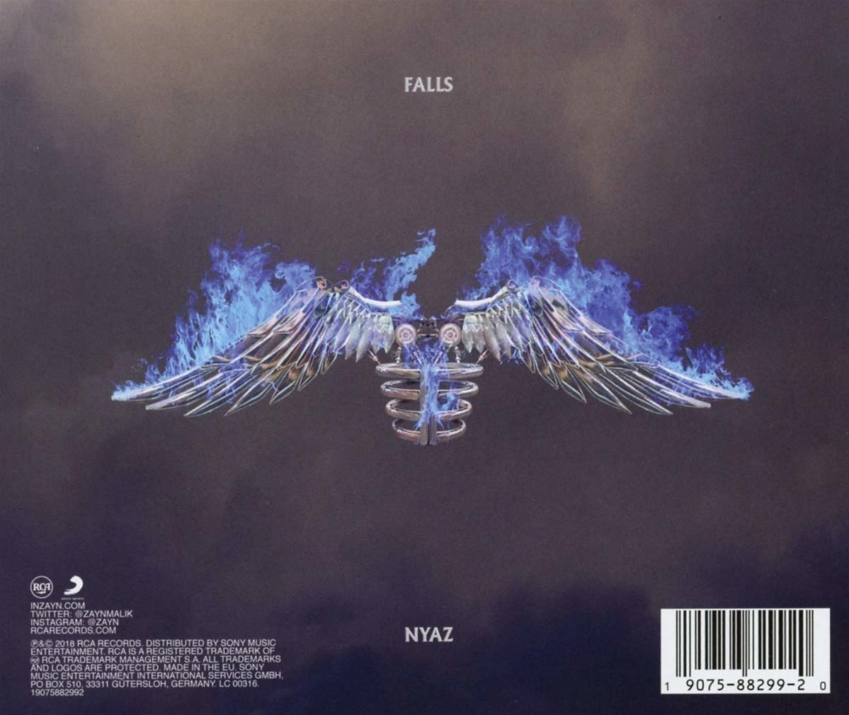 A 'Falls' című album borítója a NYAZ-tól, szárnyas szerkezettel, kék lángokkal.