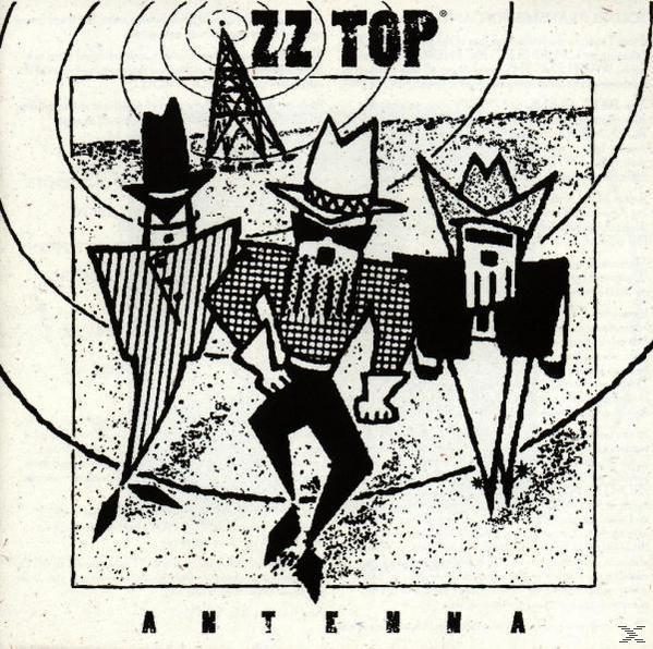 Album borító három rajzolt férfival, napszemüveggel és kalappal. A cím: ZZ Top, Antenna.