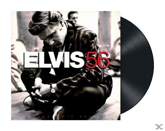 Elvis album borítója: Elvis Presley ül, 'Elvis 56' szöveggel és egy bakelit lemezzel.