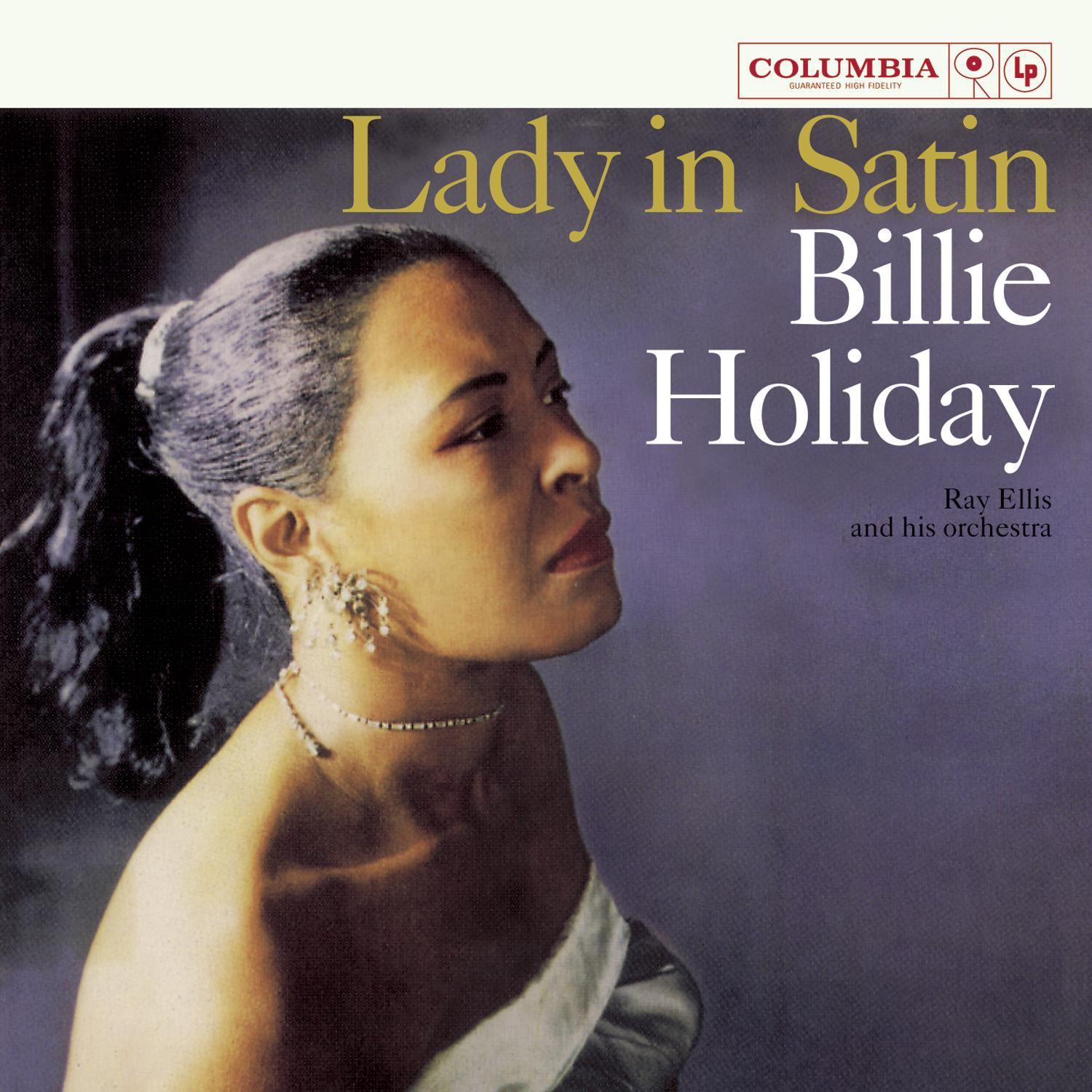 Albumcover: Billie Holiday, Lady in Satin. Porträt einer Frau im Profil.