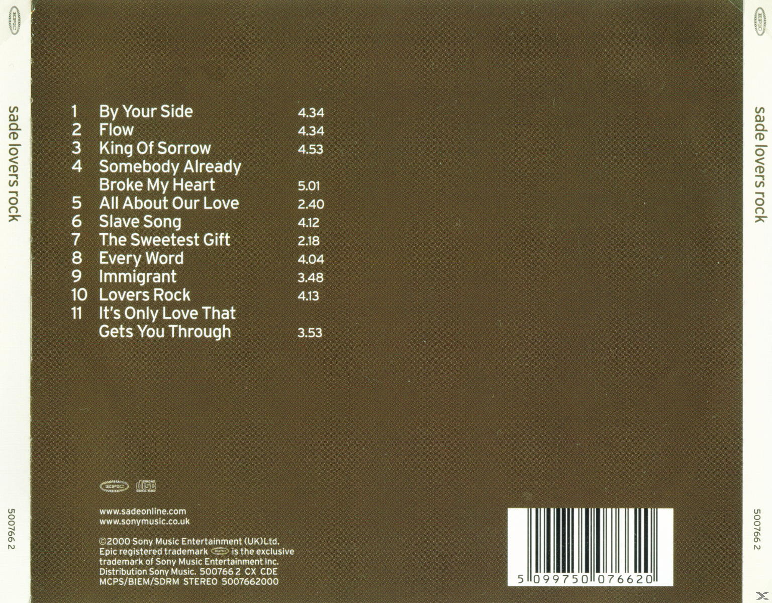 Album borító a 'sade lovers rock' szöveggel.