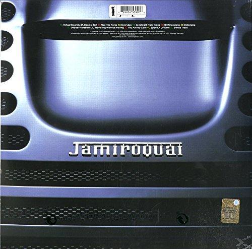Album borító Jamiroquai logóval és számlistával kék, texturált háttér előtt.
