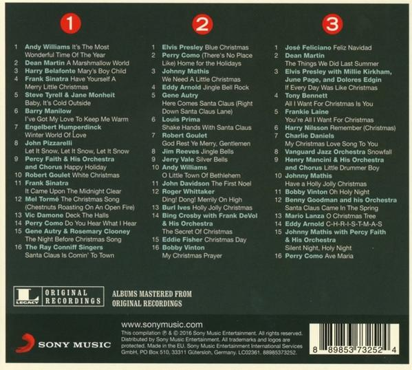Egy karácsonyi album hátulja, számlistával, Sony Music logóval és szöveggel.