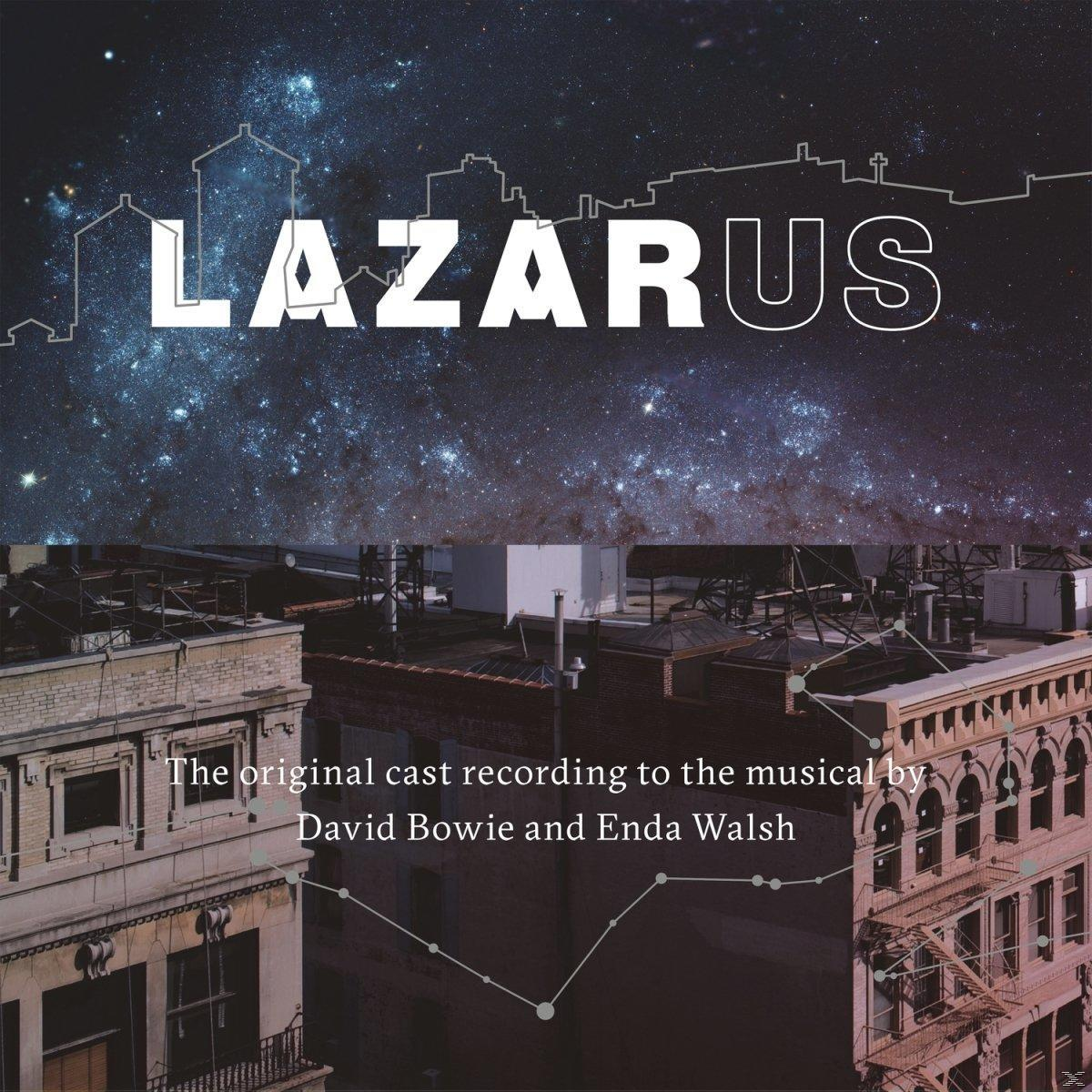 Albumcover: Lazarus. Gebäude mit Sternenhimmel im Hintergrund, Titel und der Aufnahme des Originalcasts.