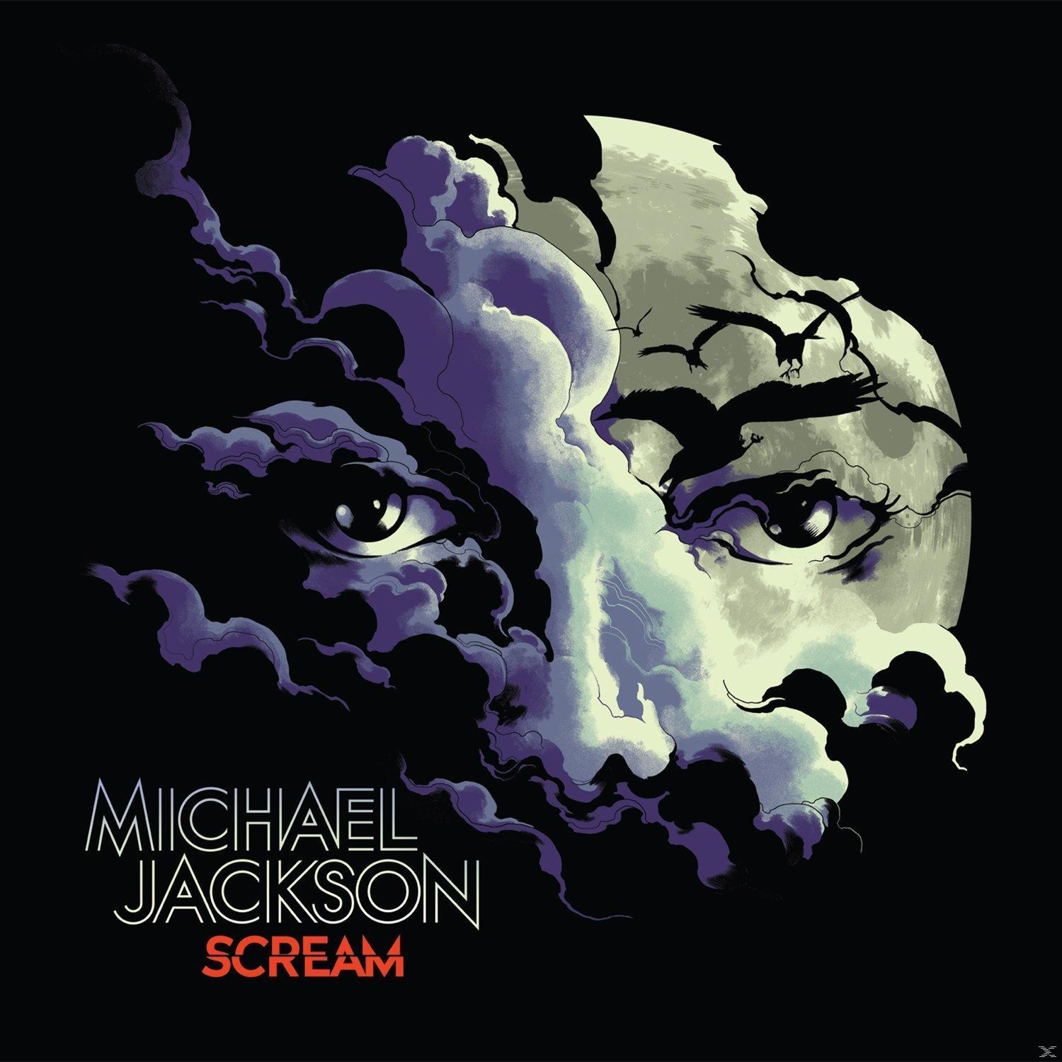 Album borító: Michael Jackson arca felhőkben, szemekkel és holddal. 'Scream' szöveg alul.