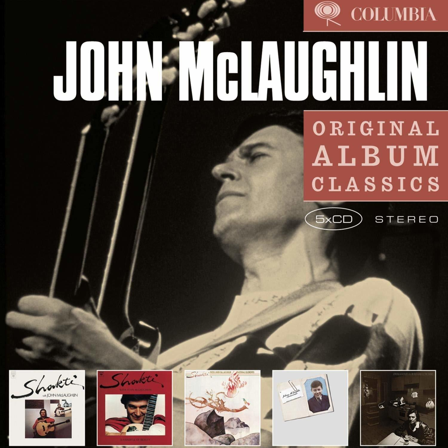 Albumcover. John McLaughlin spielt Gitarre. Enthält fünf Albumcover.