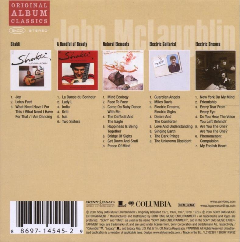 CD-Cover, 'Original Album Classics' von John McLaughlin. Mehrere Albumcover werden gezeigt.