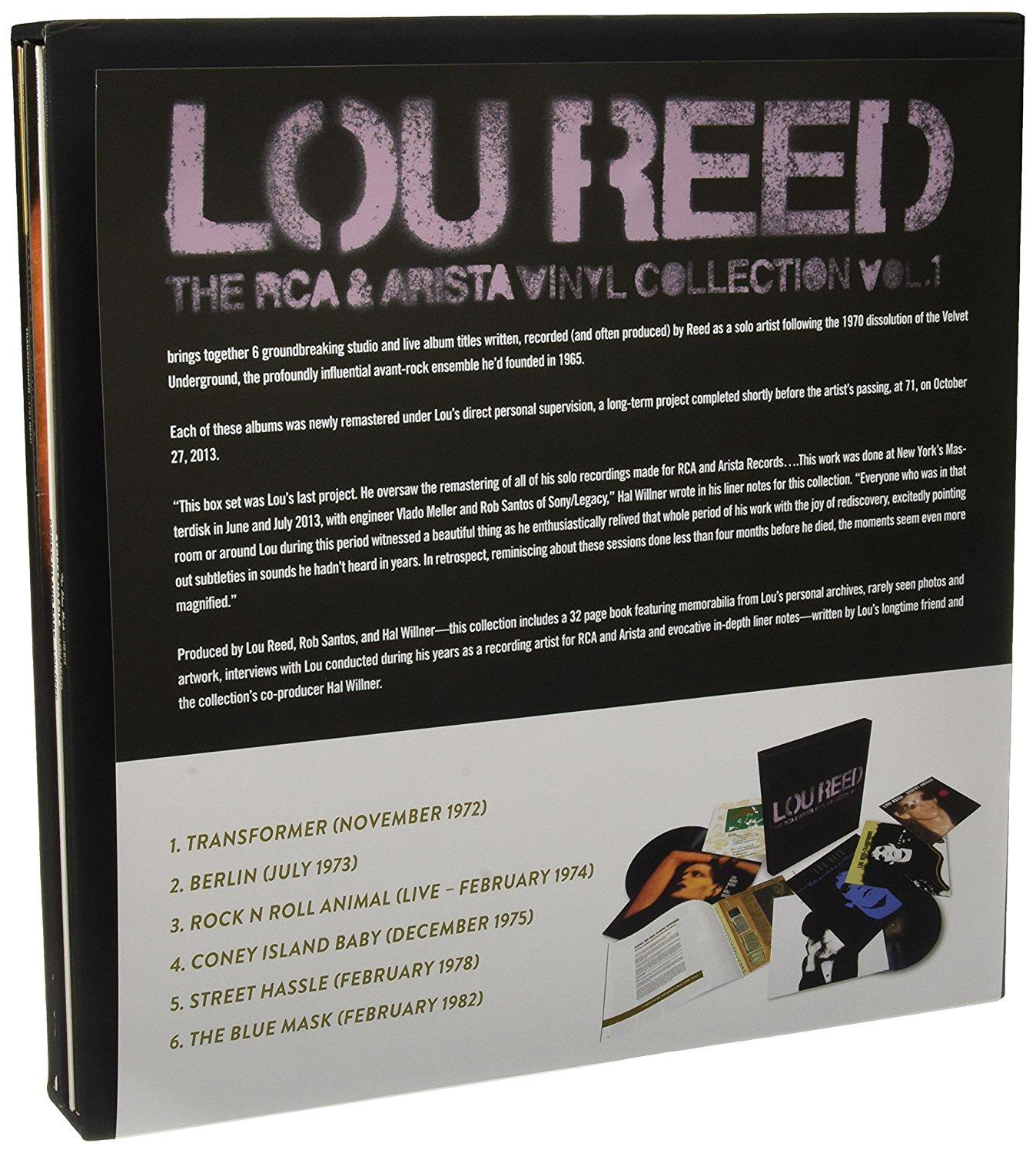 Lou Reed boxset: 6 LP, könyv és jegyzetek. RCA/Arista szólófelvételeket tartalmaz.