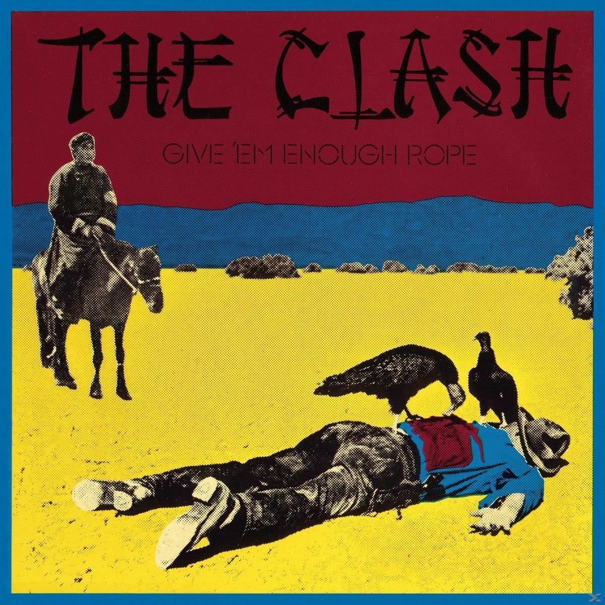 Album borító western jelenettel, figurákkal és "The Clash - Give 'Em Enough Rope" felirattal.