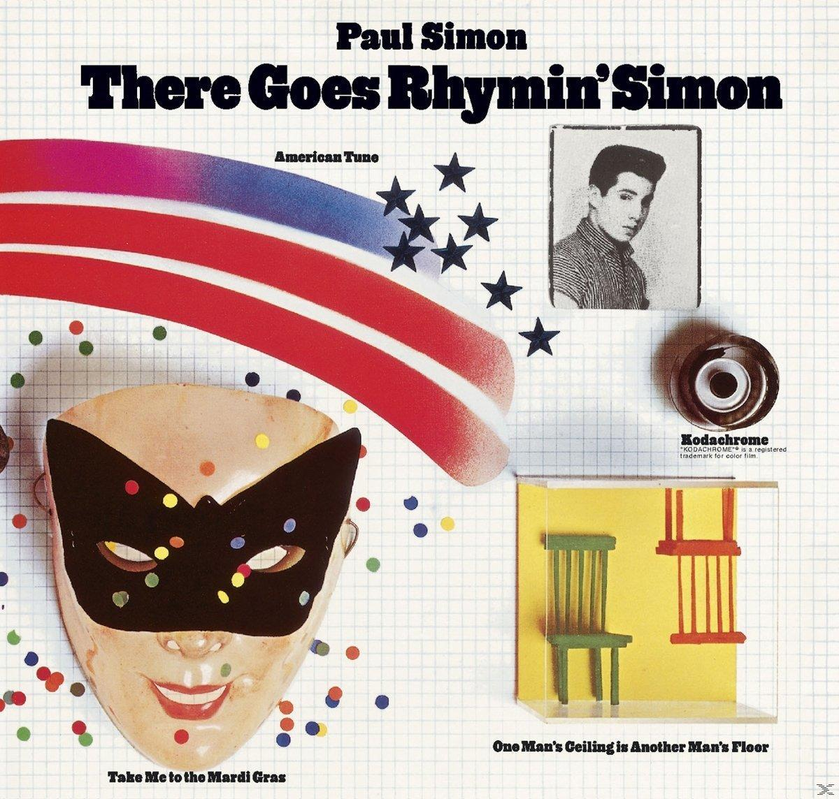 Paul Simon albumborító maszkkal, csillagokkal, szivárványcsíkokkal és ifjúsági fotóval rácsos háttéren.
