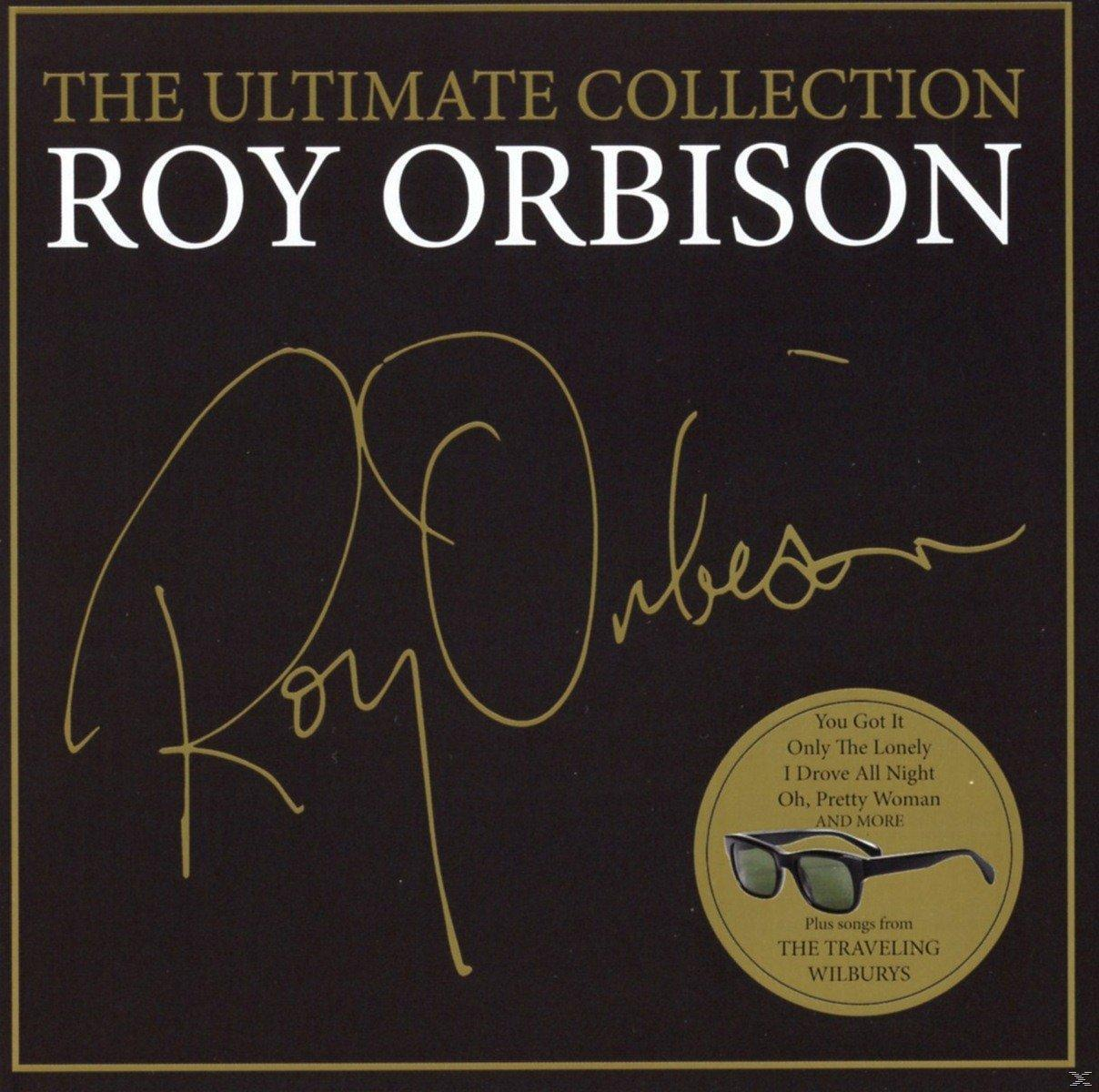 Albumcover: 'The Ultimate Collection' von Roy Orbison. Goldener Text auf schwarzem Grund.