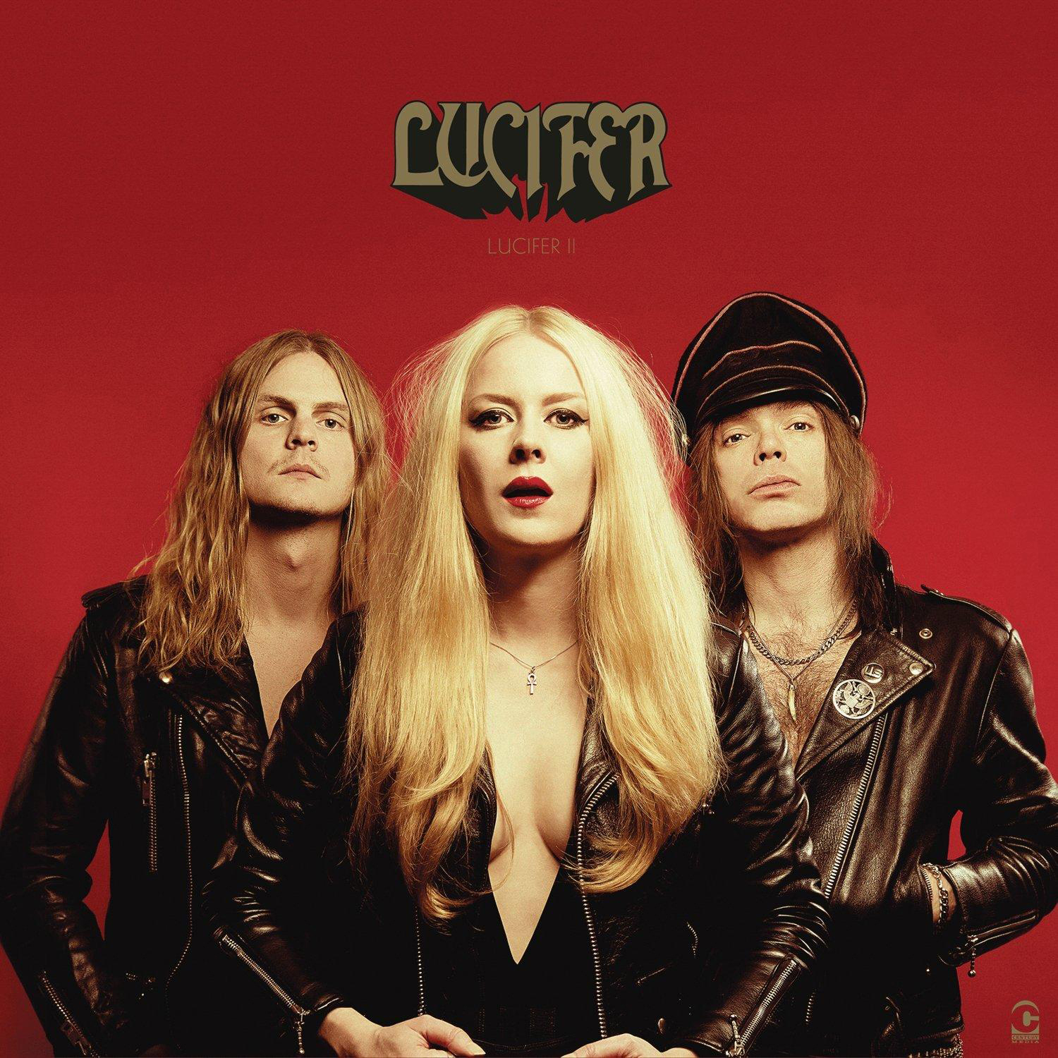 Albumcover für Lucifer II. Drei Personen stehen im Zentrum mit rotem Hintergrund, der Bandname steht oben.
