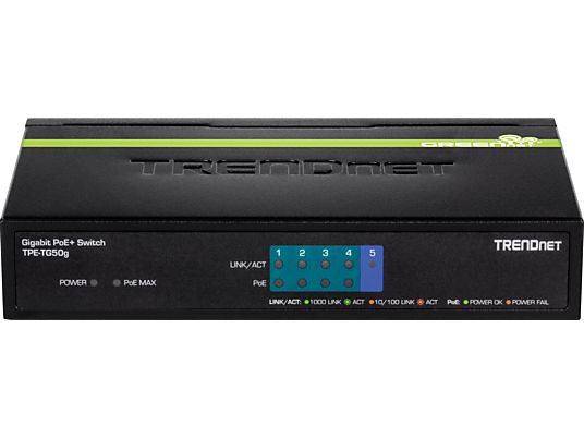 TRENDNET TPE-TG50G PoE+ Gigabit à 5 ports - Switch (Noir/Vert)