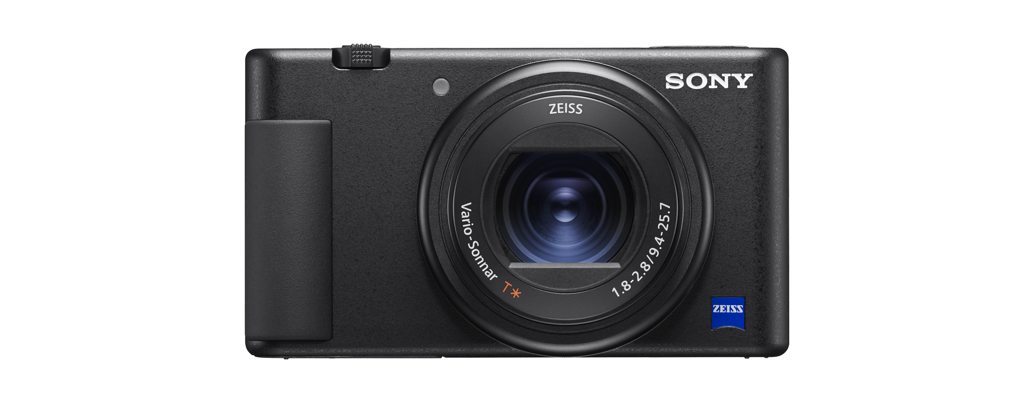 Fekete Sony digitális fényképezőgép objektívvel és a Zeiss logóval.