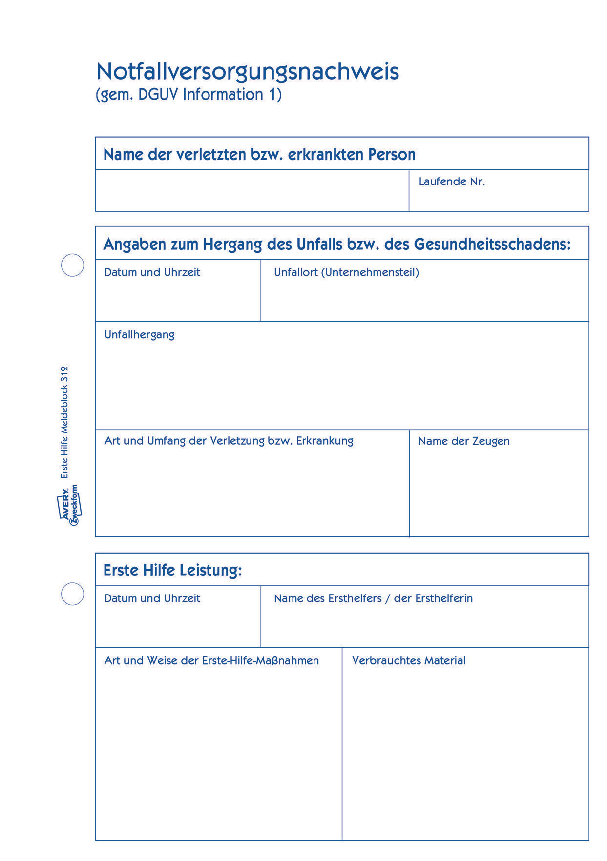 1 Hilfe 312 14.8 21 Meldeblock cm ZWECKFORM AVERY Meldeblock Erste A5 Hilfe x Erste