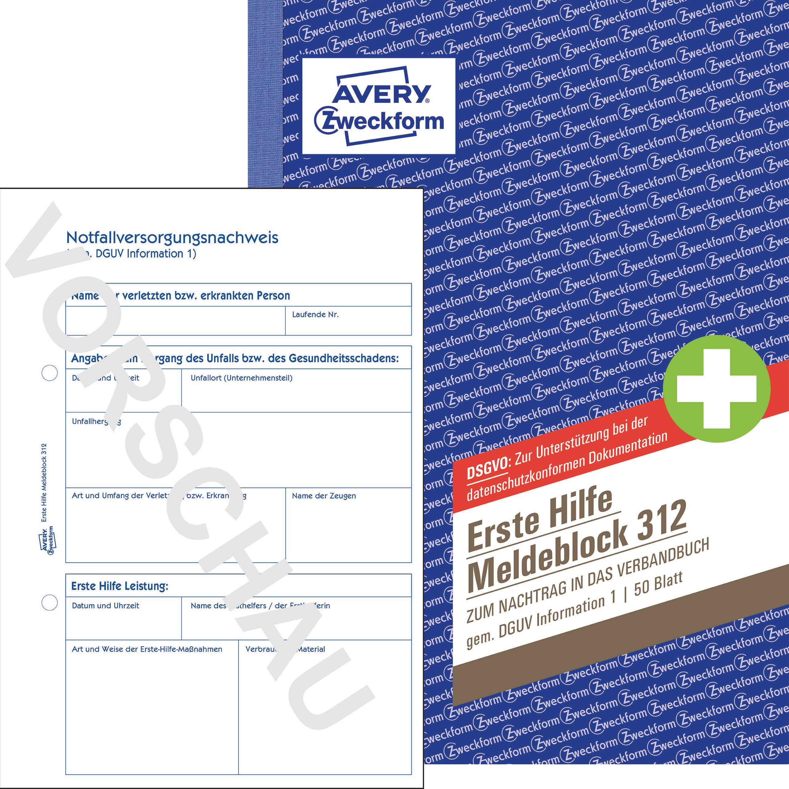 1 Hilfe 312 14.8 21 Meldeblock cm ZWECKFORM AVERY Meldeblock Erste A5 Hilfe x Erste