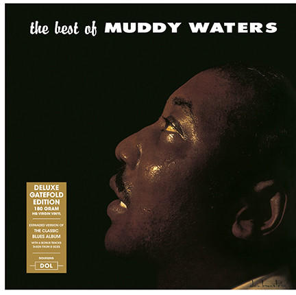 Album borító, Muddy Waters. Egy férfi profilja sötét tónusokban. A cím felül van.