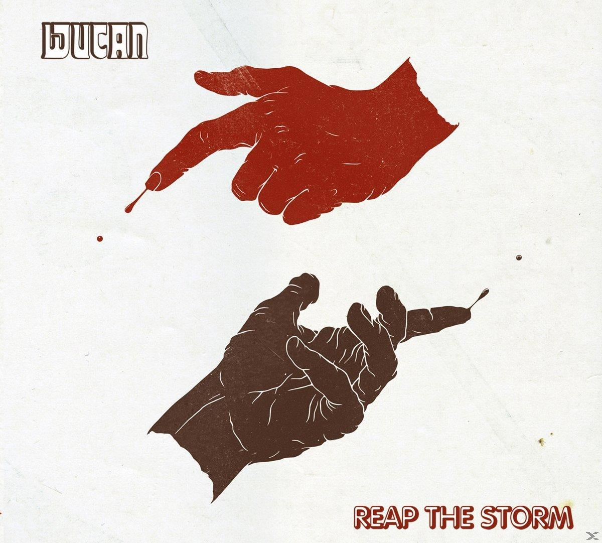 Albumcover: Ducan, Reap The Storm. Zwei Hände, eine rot, eine braun, auf beigem Hintergrund.