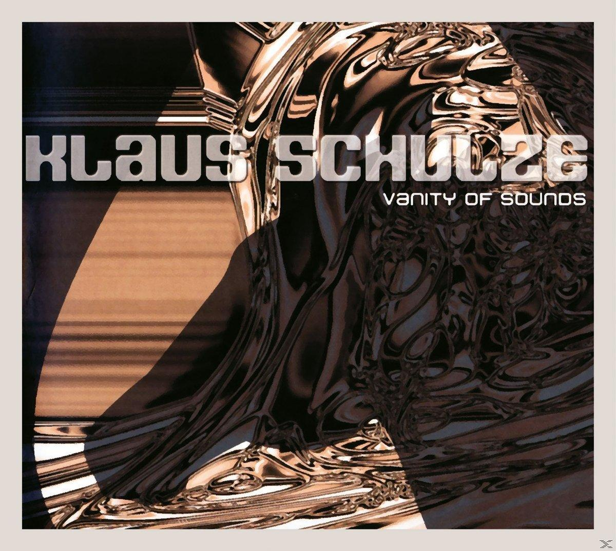 Albumcover: abstraktes Bild mit braunen und metallischen Farben. Text: Klaus Schulze, Vanity of Sounds.