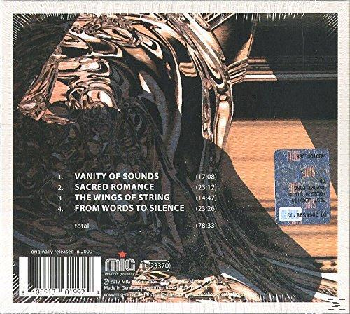 CD-Hülle hinten mit Titelliste und abstrakter Silbergestaltung, Text auf Deutsch.