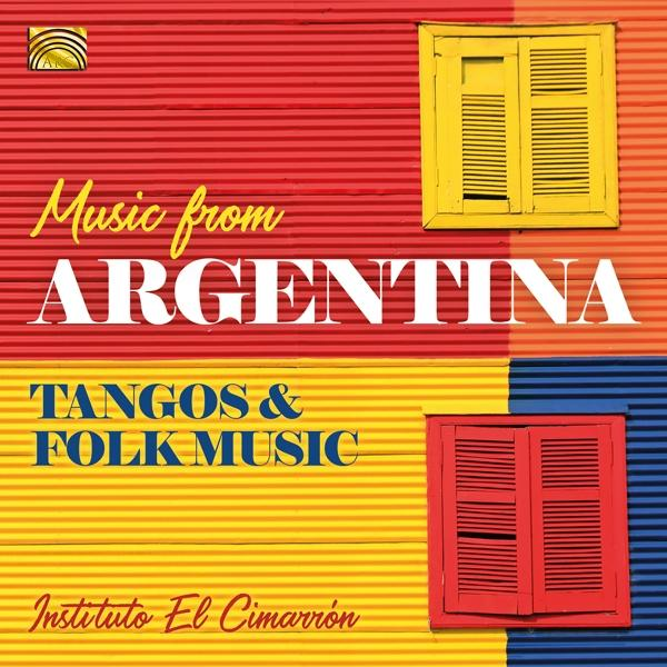 Albumcover: Buntes Gebäude mit Fenstern und Text "Music from Argentina: Tangos & Folk Music".