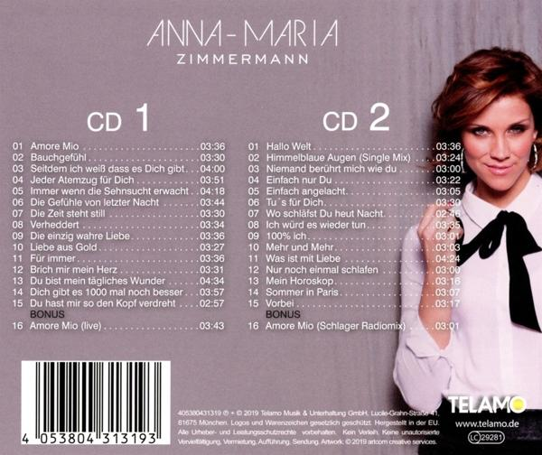 Frau auf einem CD-Cover mit Text und Titellisten.
